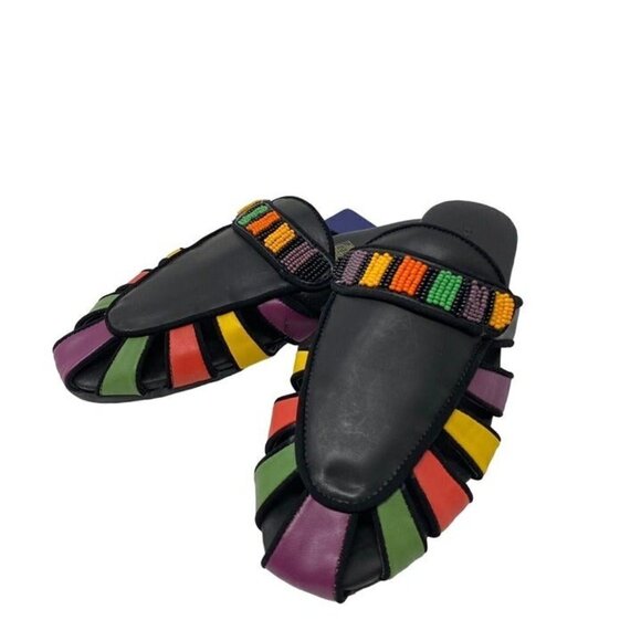 NWOB FARM Rio Sz 8 Rainbow Beaded Mule Vegan Tropical Vacation Boho - Picture 7 of 12